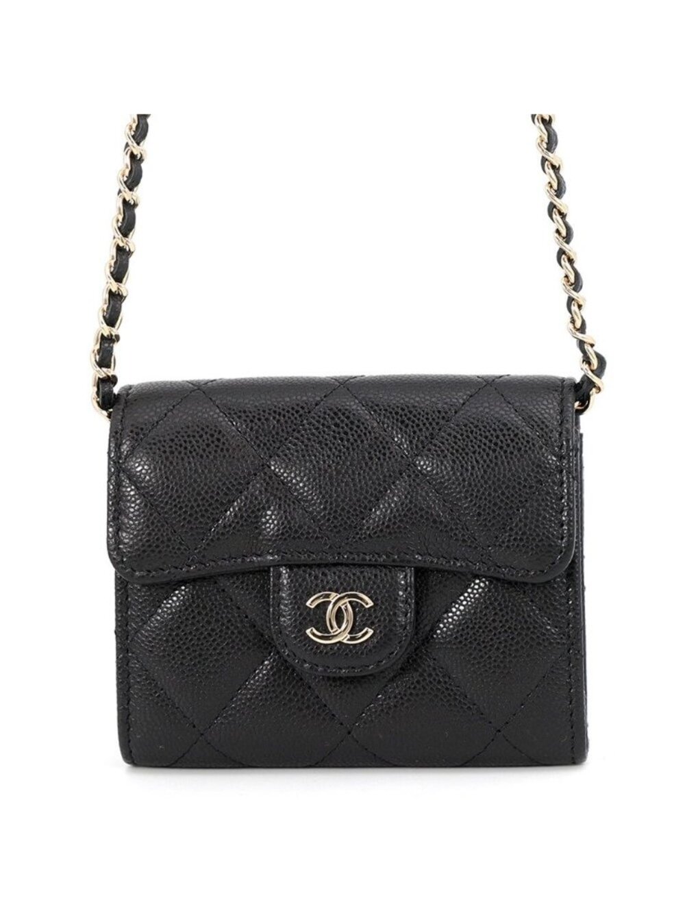 Chanel Chain Wallet Quilted CC Logo Mini Caviar Leather Black Shoulder Bag